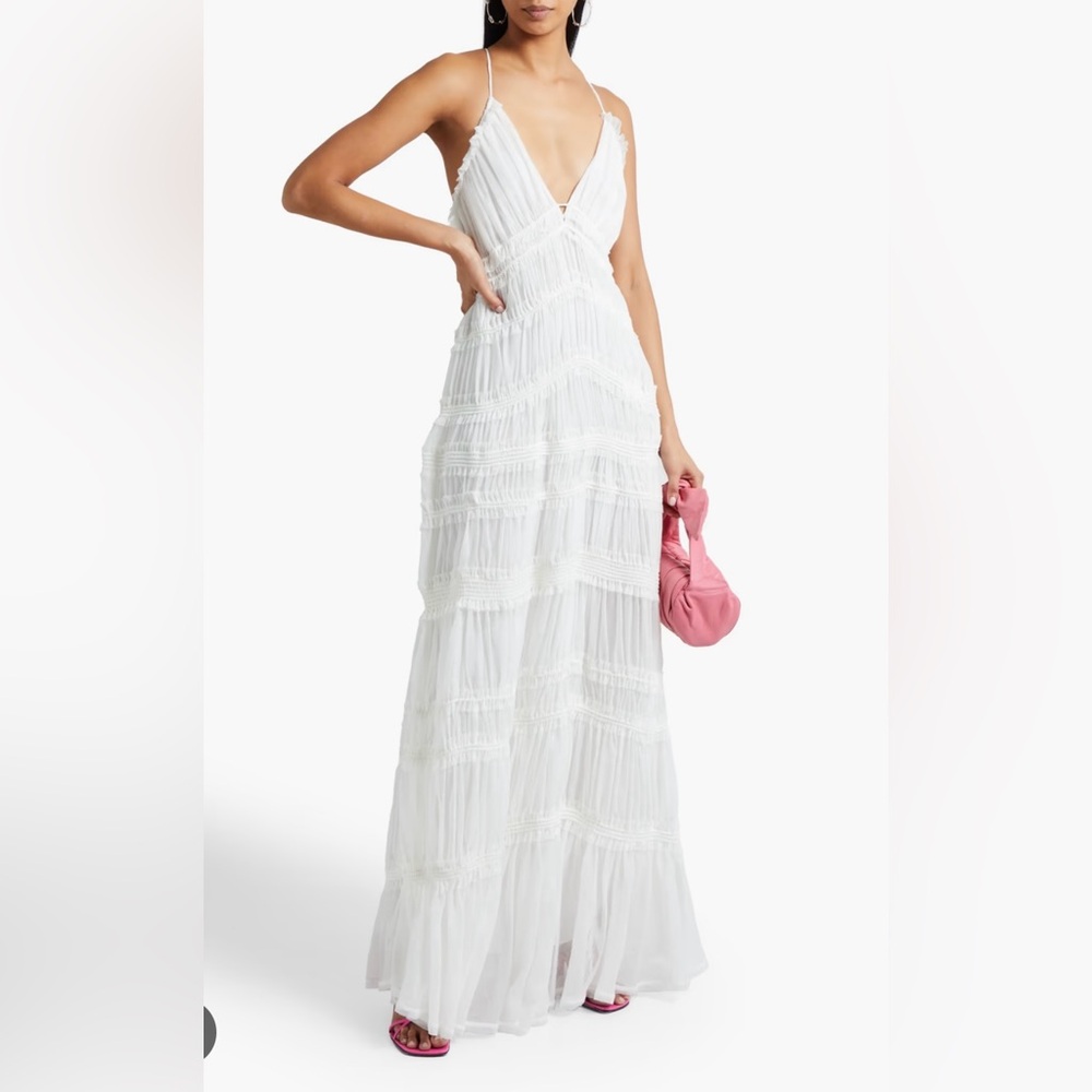 Jonathan Simkhai White Halter Tiered Maxi Dress